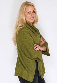 Green Oversized Batwing Knit Jumper with Necklace Detail