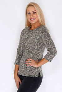 Sand Abstract Butterfly Print Knit Jumper