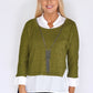 Green Knit Pullover with Shirt Details and Necklace