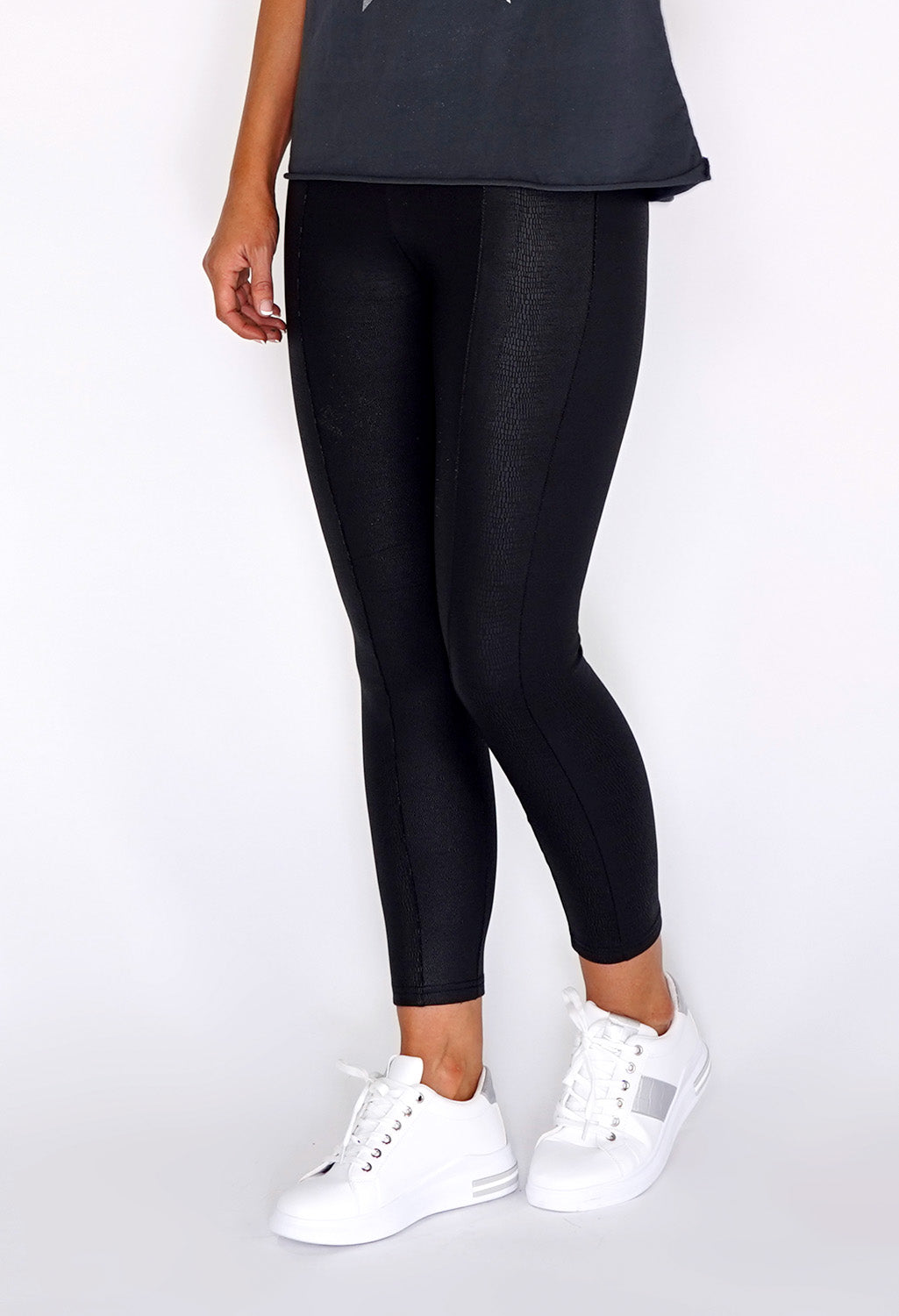 Black Snake Skin Fleece Lined Leggings