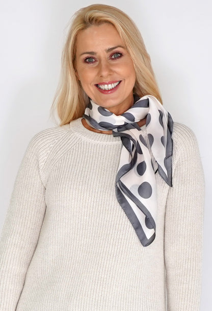 Grey Silk Polka Dot Square Scarf