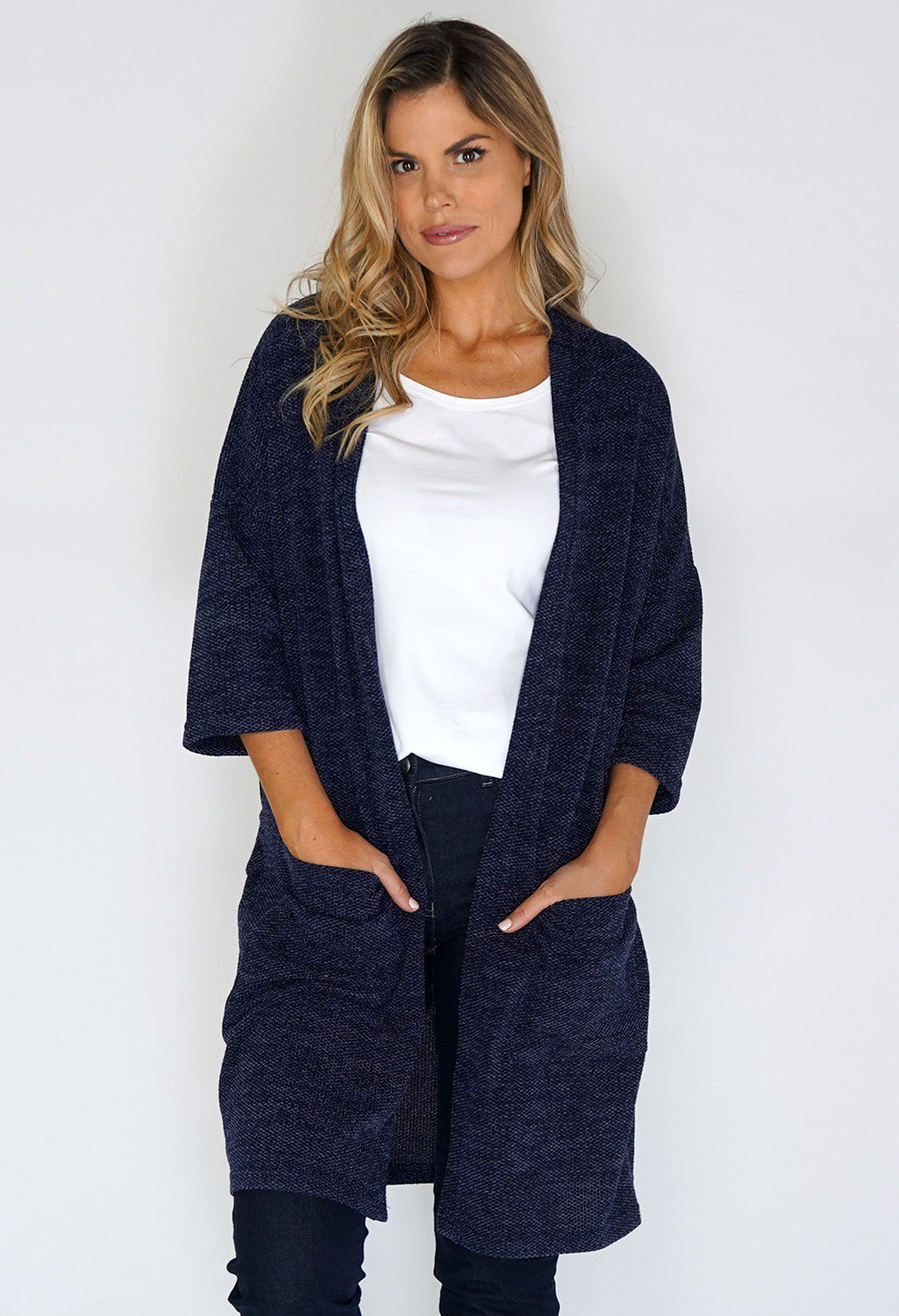 Navy Open Knit Cardigan