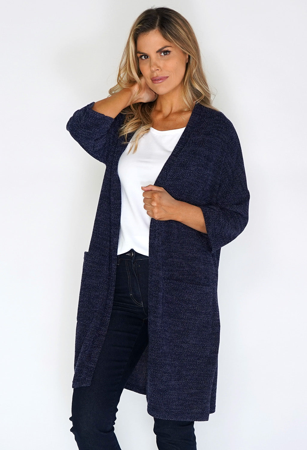 Navy Open Knit Cardigan