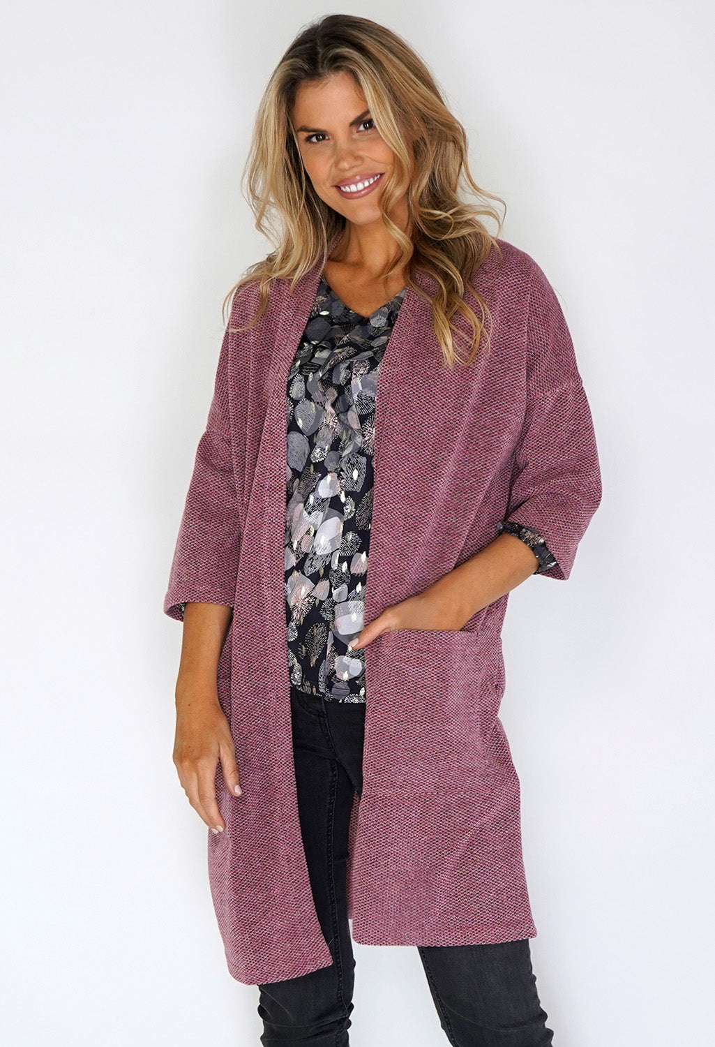 Dark Rose Open Knit Cardigan