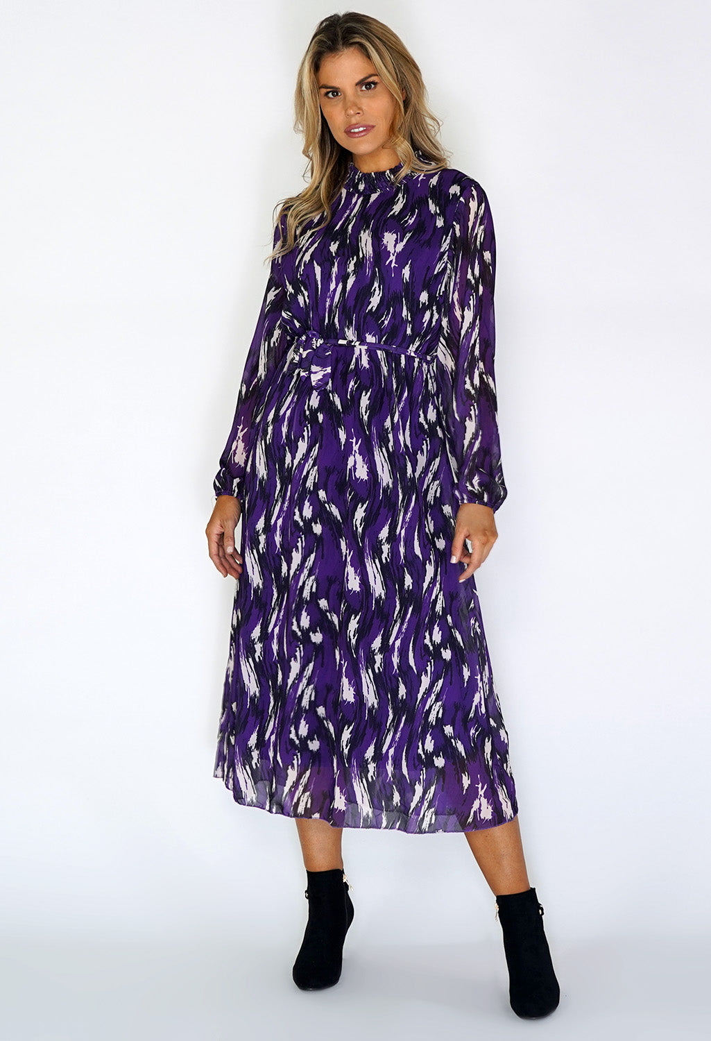 Zapara Purple Flowing Midi Dress