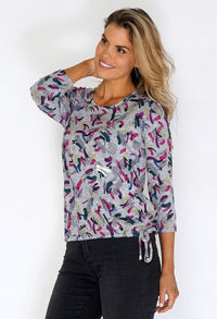 Grey Knit Top with Coloured and Silver Print