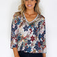 Zapara Glitter Neck Printed Top