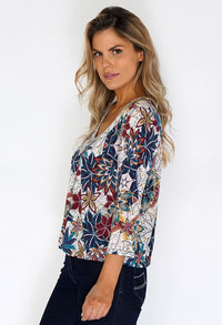 Zapara Glitter Neck Printed Top