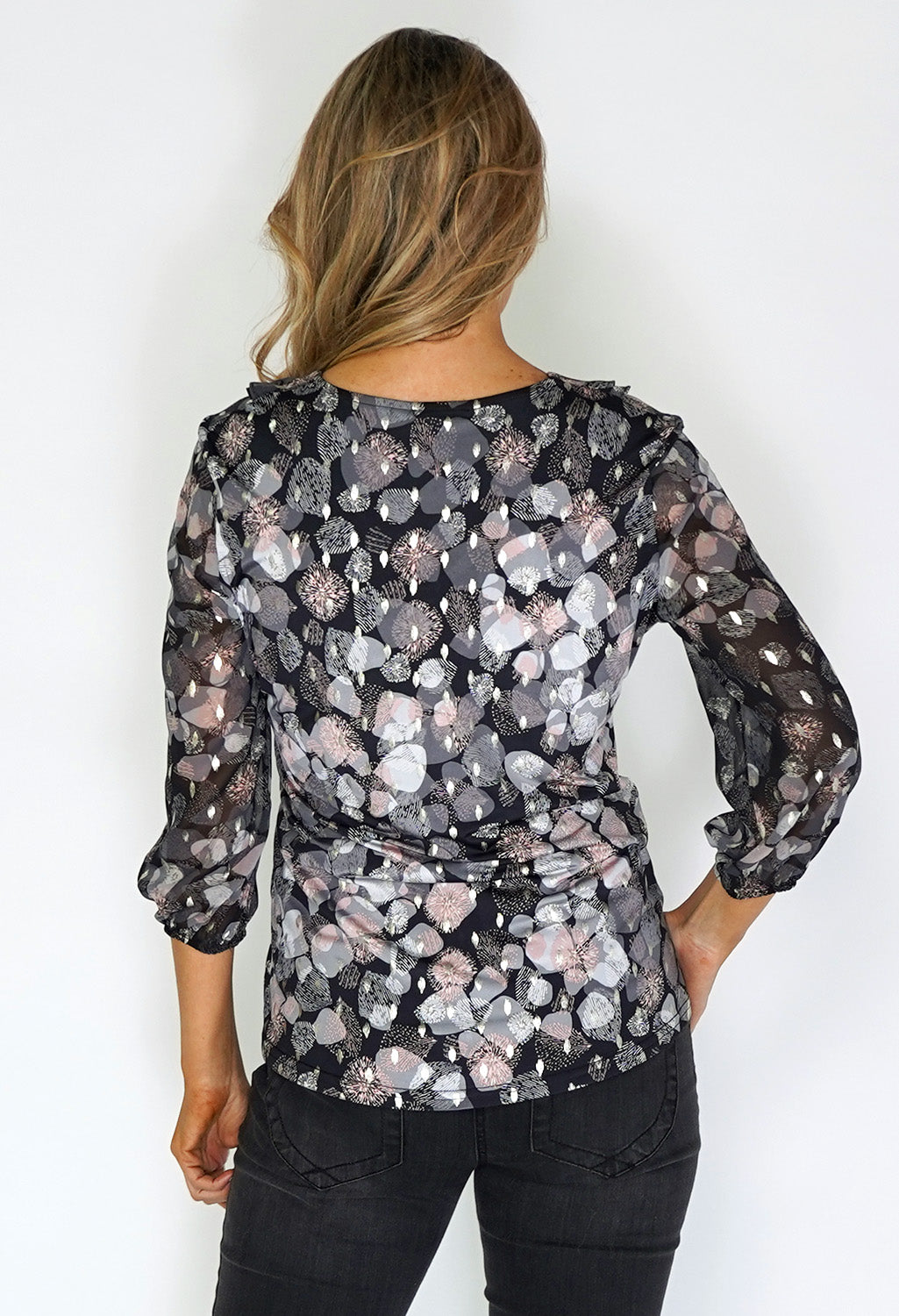 Zapara Black Printed Ruffle Blouse