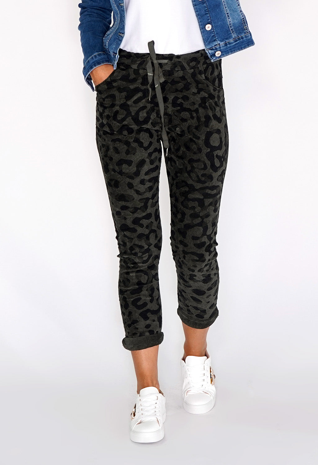 Khaki Worn Leopard Joggers