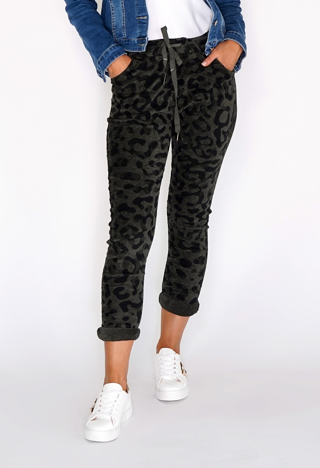 Khaki Worn Leopard Joggers