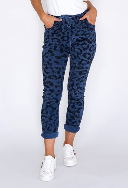 Dark Blue Worn Leopard Joggers