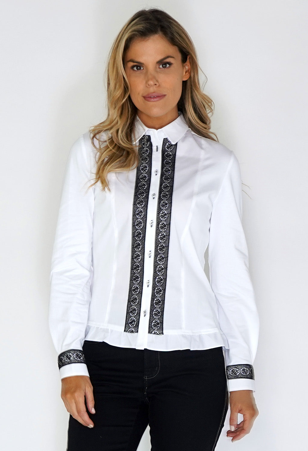 White Shirt with Black Lace Front