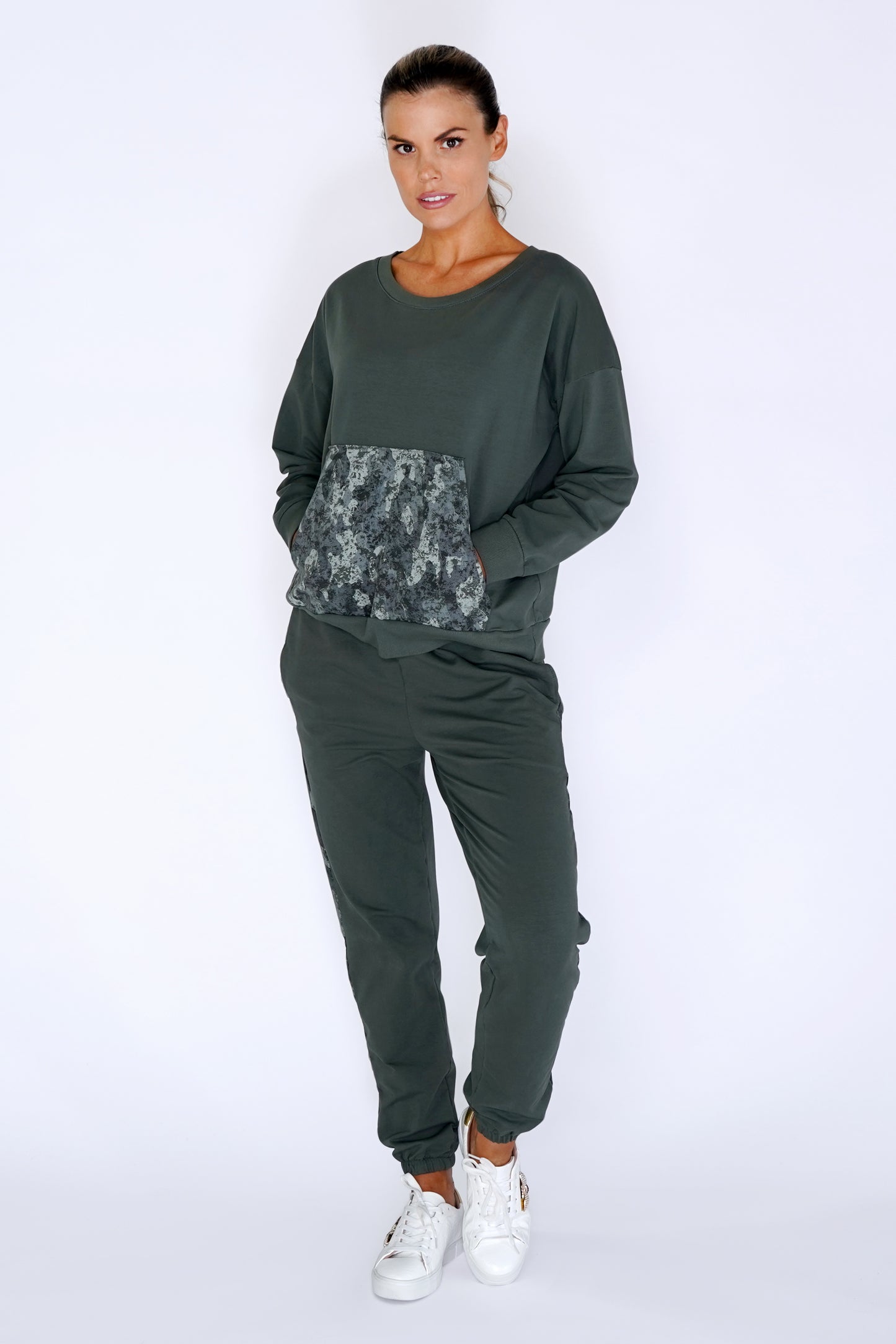 Khaki Jumper with Large Camouflage Front Pocket