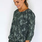 Khaki Dropped Shoulder Camouflage Knit Top