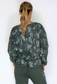 Khaki Dropped Shoulder Camouflage Knit Top