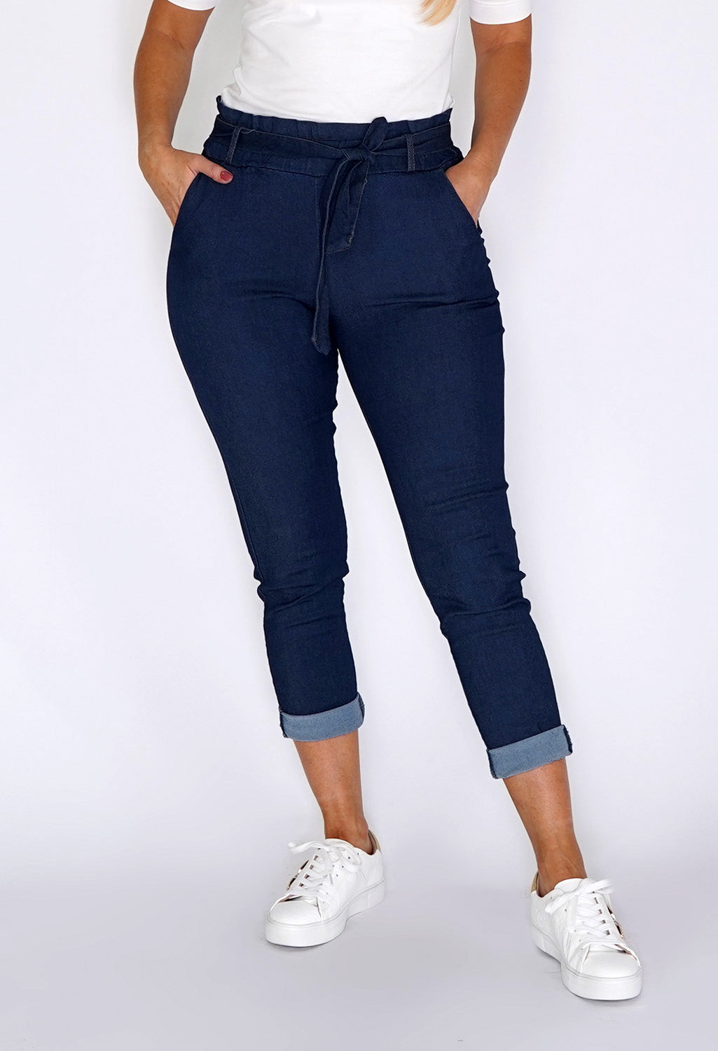 Dark Denim Paper Bag Waist Joggers