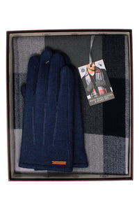 Navy Men's Wool Gloves and Scarf Set