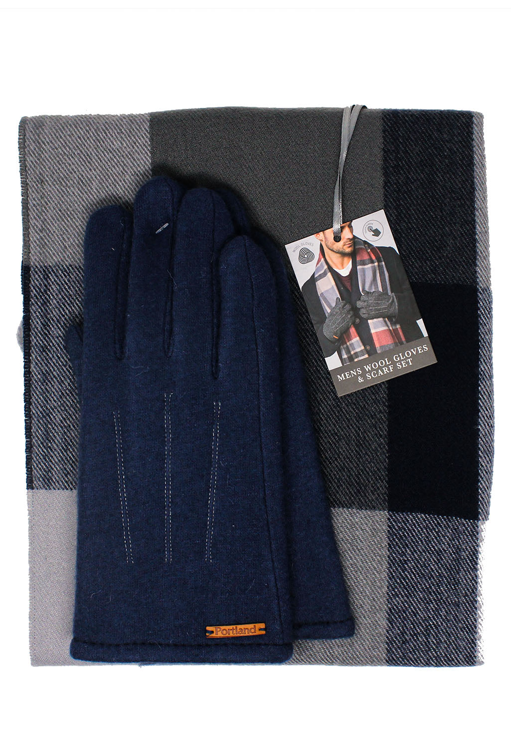 Navy Men's Wool Gloves and Scarf Set