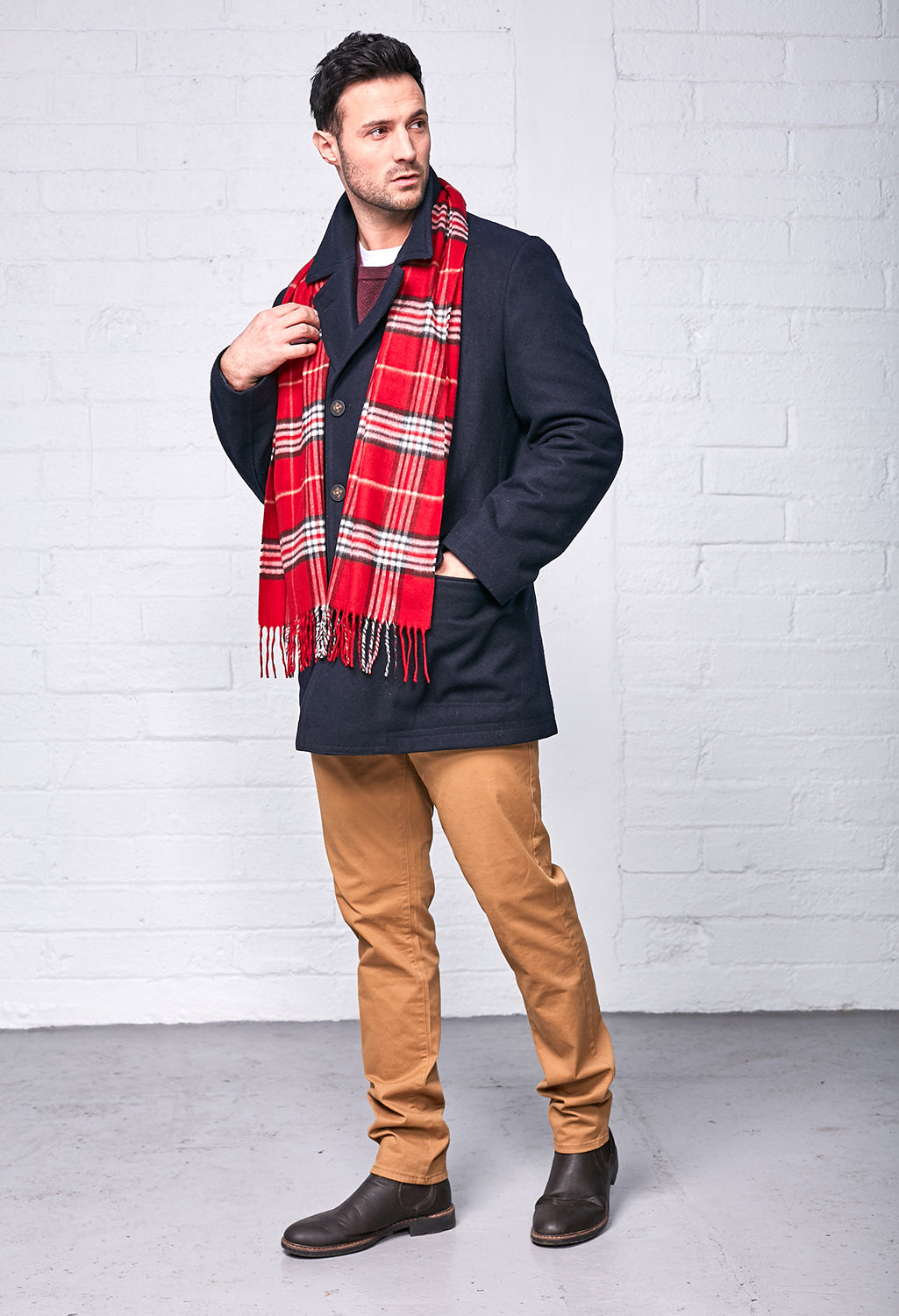 Men's Red Checked Scarf