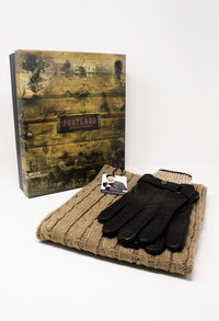 Men's Brown Leather Gloves and Scarf Set