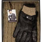 Men's Brown Leather Gloves and Scarf Set