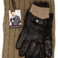 Men's Brown Leather Gloves and Scarf Set