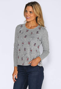 Light Grey Knit with Red Ballet Print