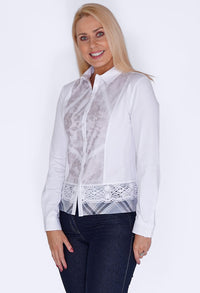 White Shirt with Lace Front and Checked Hem