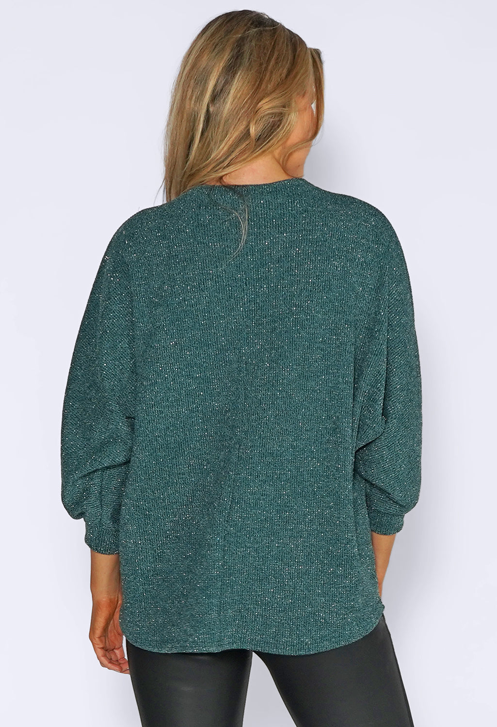 Green Glitter Strand Zip Up Knit Jumper