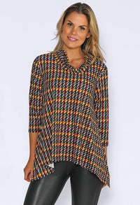 Soft Cowl Neck Top with Hounds Tooth Print