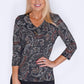 Sophie B Black Print Top with Metallic Details