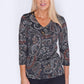 Sophie B Black Print Top with Metallic Details