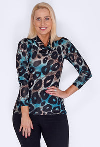 Peacock Print Turtle neck Top