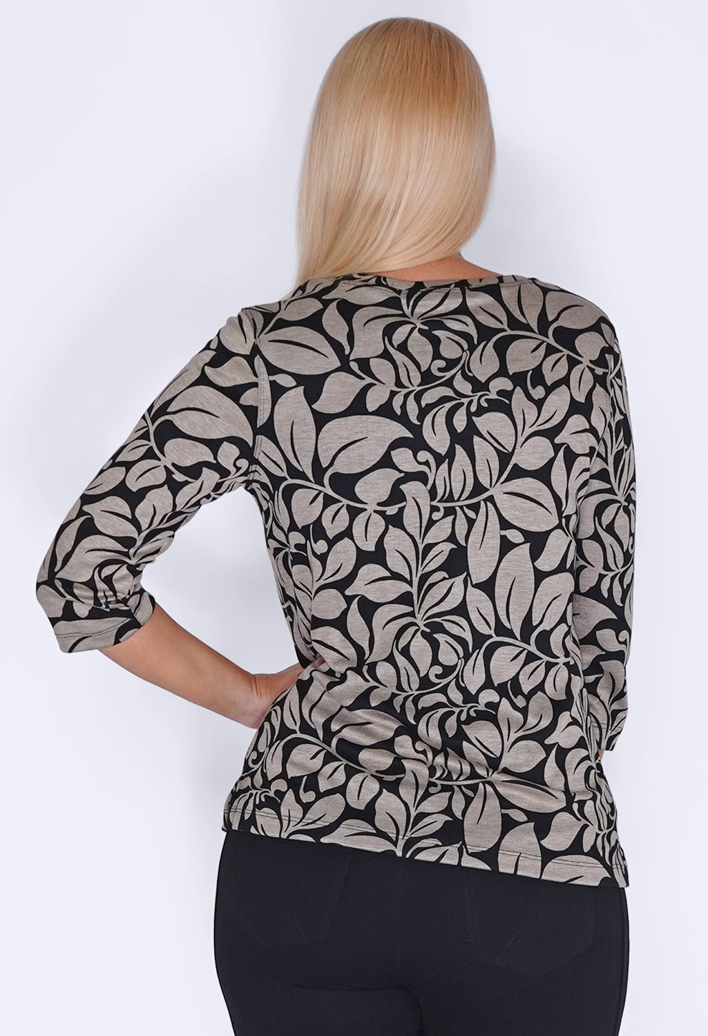 Bicalla Black and Sand Leaf Print Top