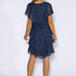 Navy Layered Dress with Silver Print