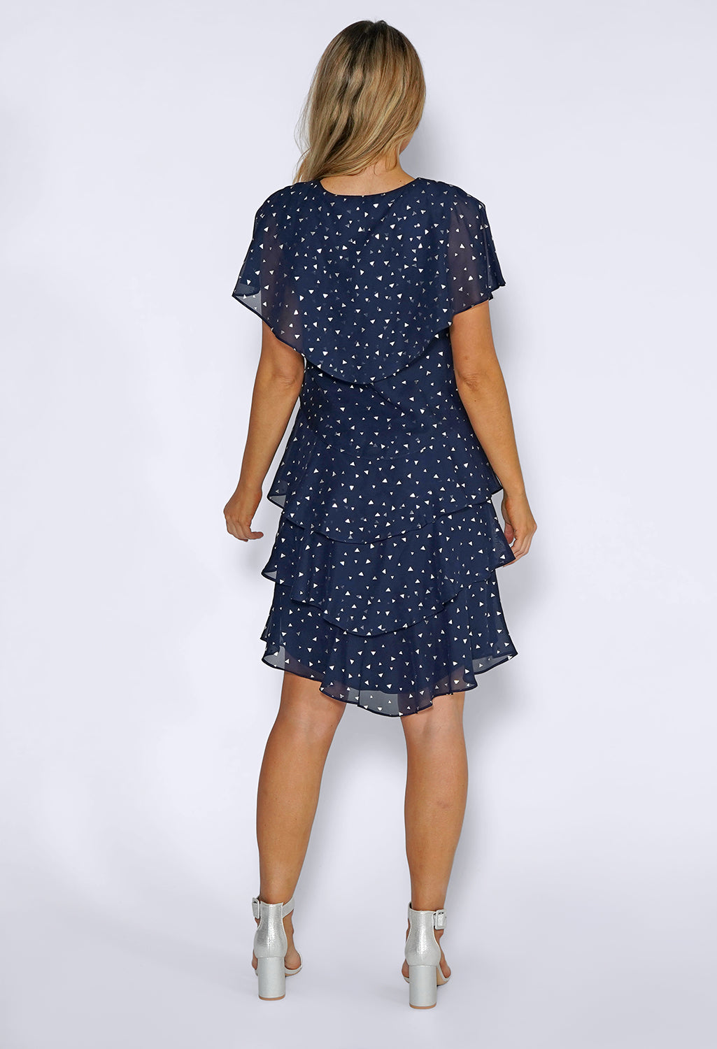 Navy Layered Dress with Silver Print