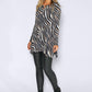 Black Abstract Zebra Print Long Top