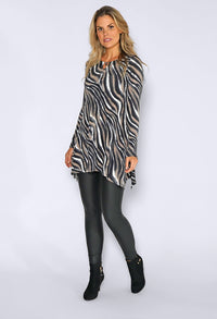 Black Abstract Zebra Print Long Top