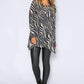 Black Abstract Zebra Print Long Top