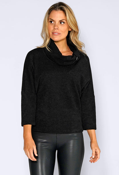 Black Rolled Neck Knit Jumper