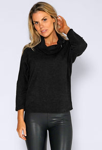 Black Rolled Neck Knit Jumper