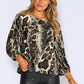 Brown Snake Print Top with Pleated Sleeves