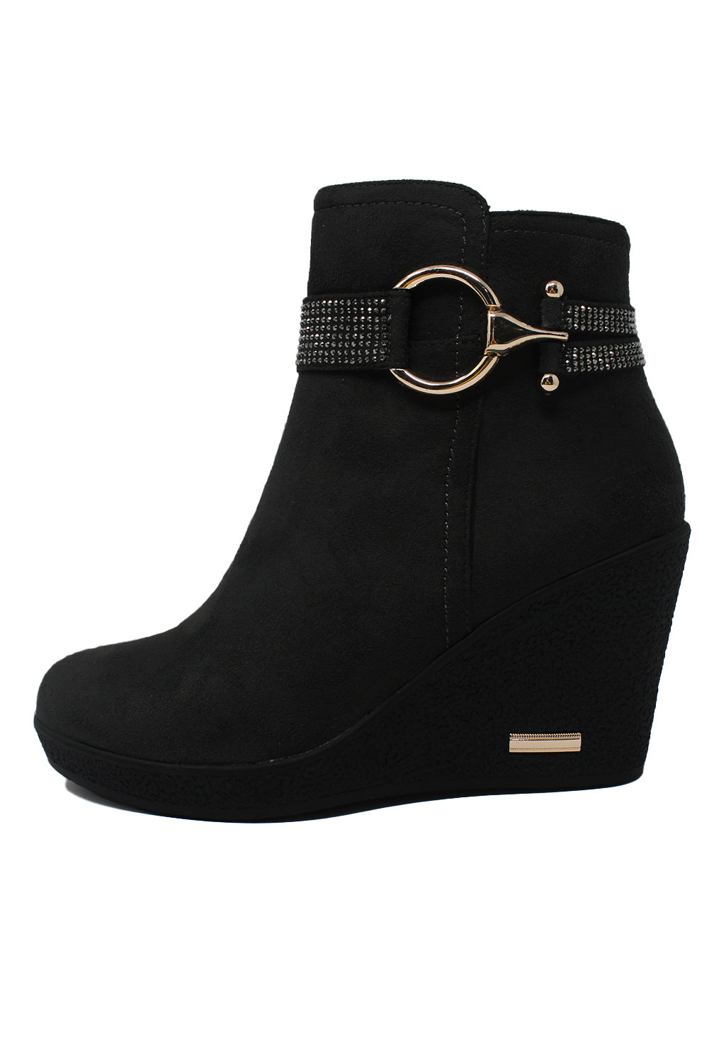 Black Microfibre Side Zip Ankle Wedge Boot