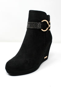 Black Microfibre Side Zip Ankle Wedge Boot