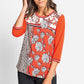 Pumpkin Mix Print T-Shirt with Stripe Trim