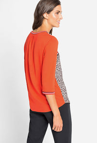 Pumpkin Mix Print T-Shirt with Stripe Trim