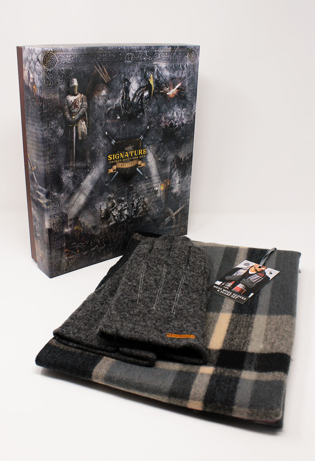 Men's Dark Grey Wool Gloves and Scarf Set