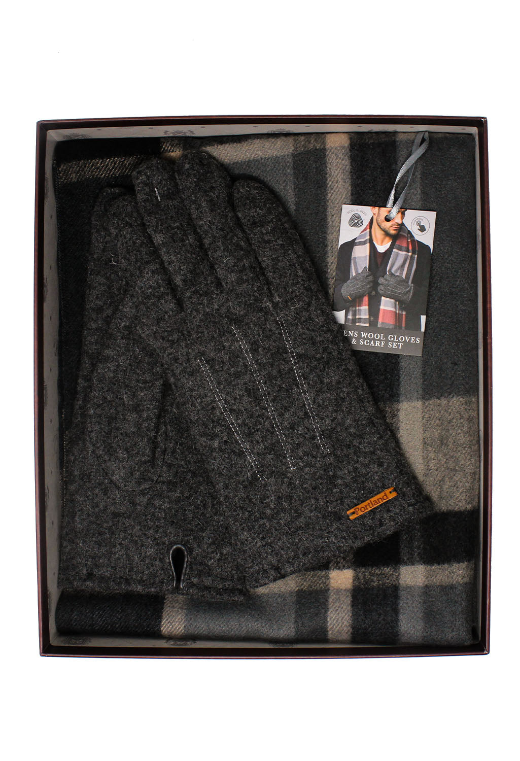 Men's Dark Grey Wool Gloves and Scarf Set