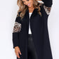 Zapara Black Coat with leopard Panelled Sleeve